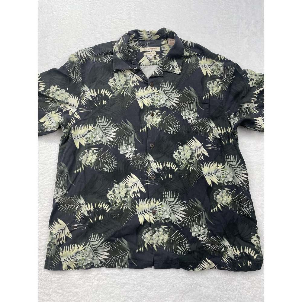 Tommy Bahama Men's Palm Print 100% Silk Short‎ Sleeve Button Down Shirts Size XL